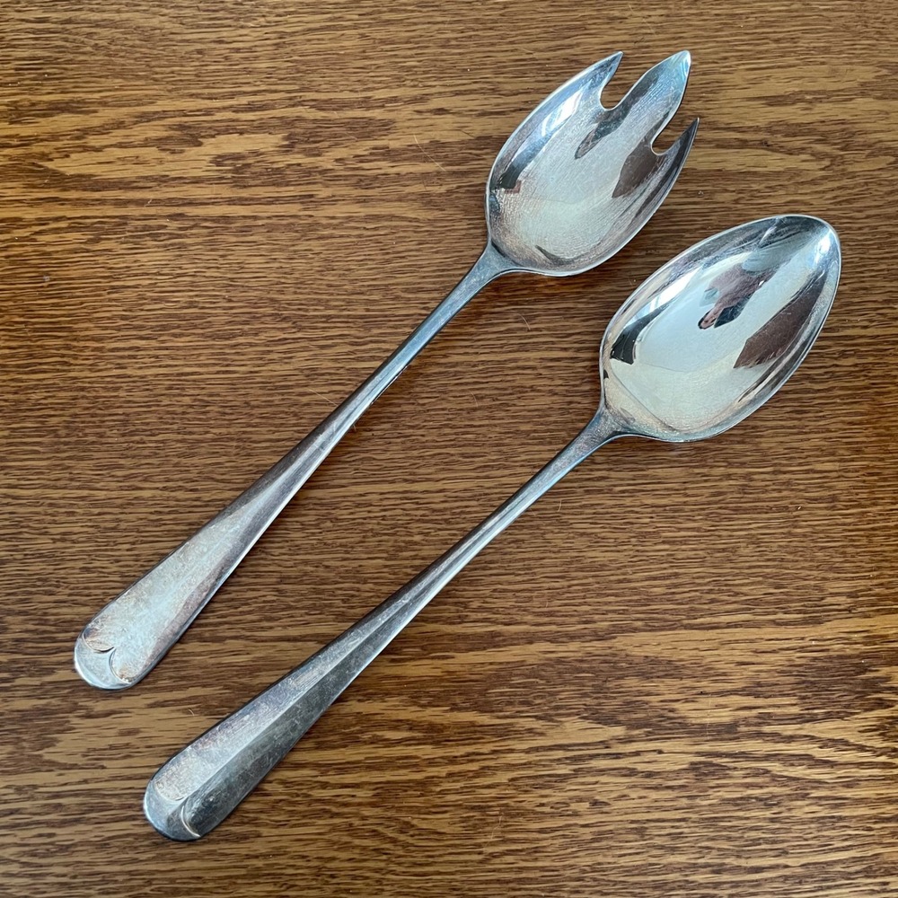 Silver-Plated Salad Serving Spoon Set ITALY Unbranded‎ Tarnished Distressed READ